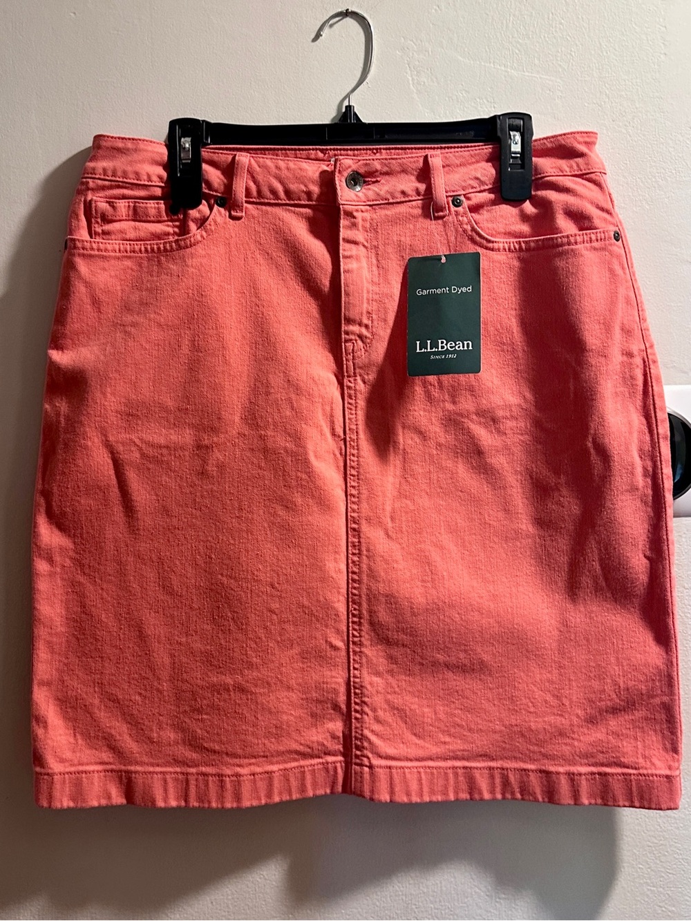 NWT L.L. Bean 5 Pocket Coral Cotton A-Line Denim Mini Skirt